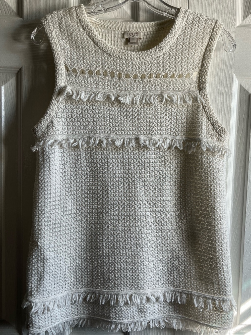 J. Crew White Fringe Knit Tank Top